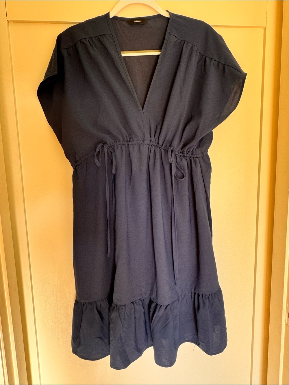 Dark Navy V-Neck Drawstring Waist Dress